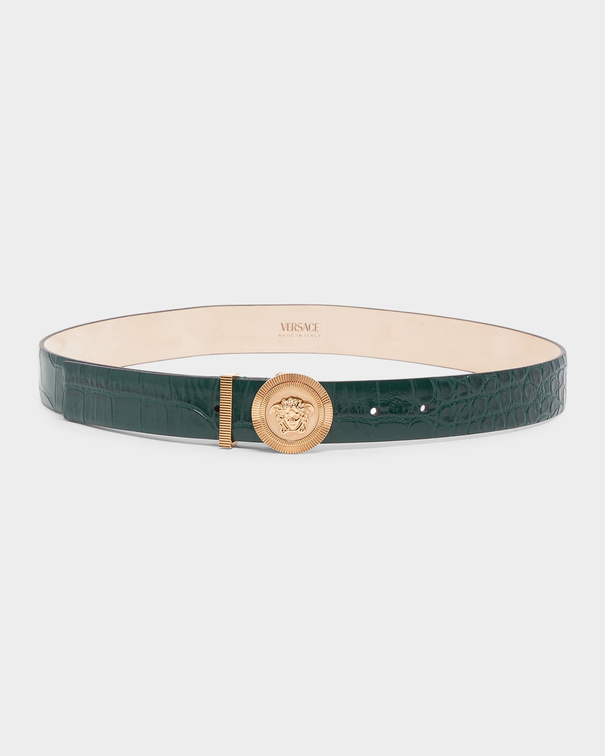 Versace Medusa Biggie Croc-Embossed Leather Belt