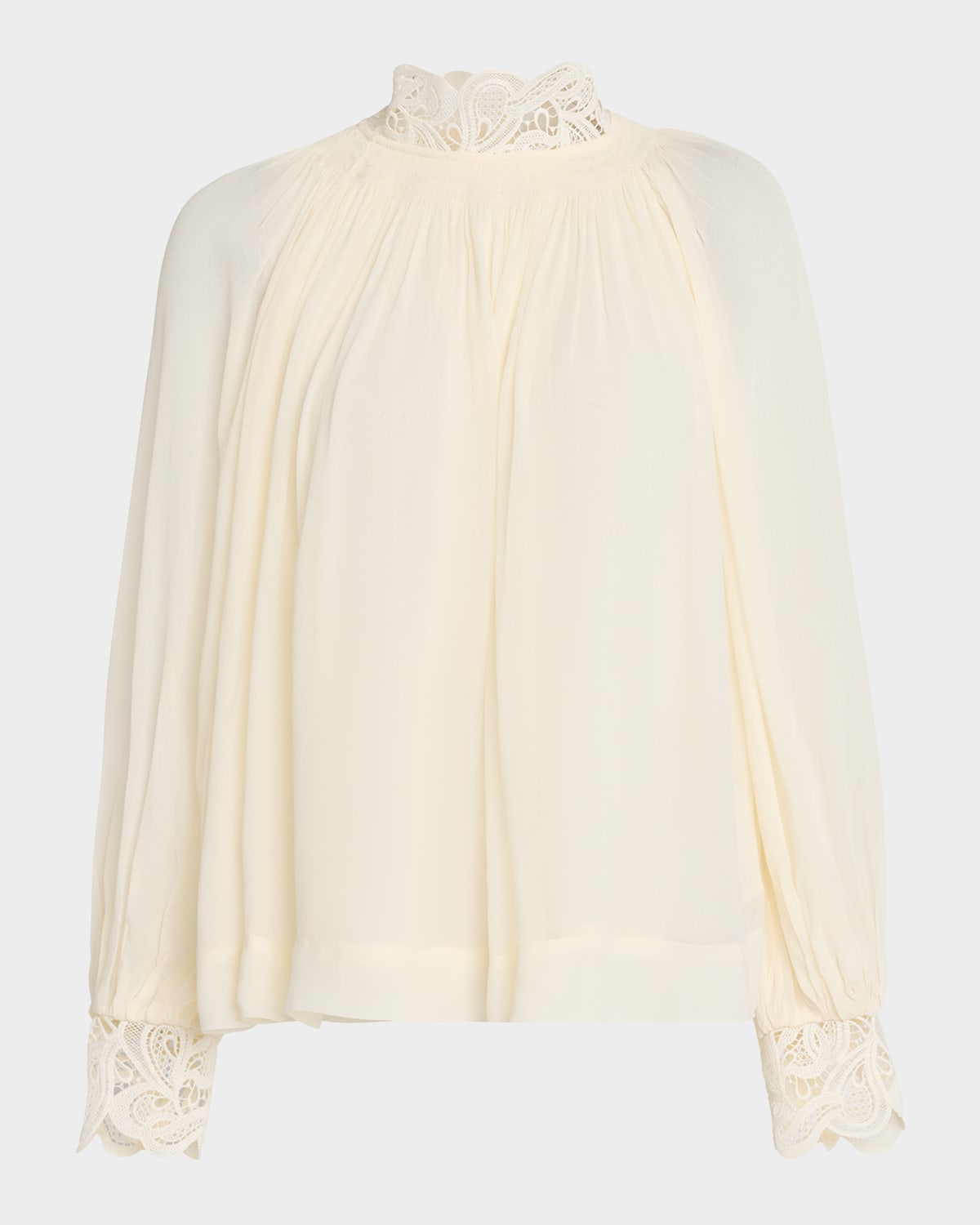 Reiss Czara Guipure Lace-trim Chiffon Blouse In White
