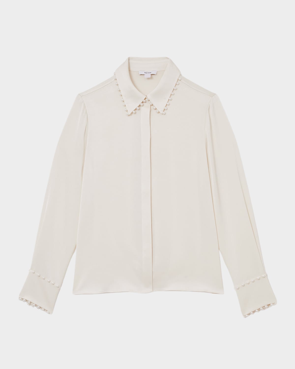 Reiss Lois Satin Faux-pearl Trim Shirt In Neutral