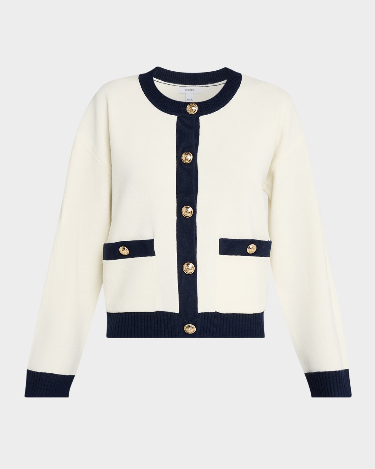 Reiss Olive Wool-cashmere Crewneck Cardigan In Neutral