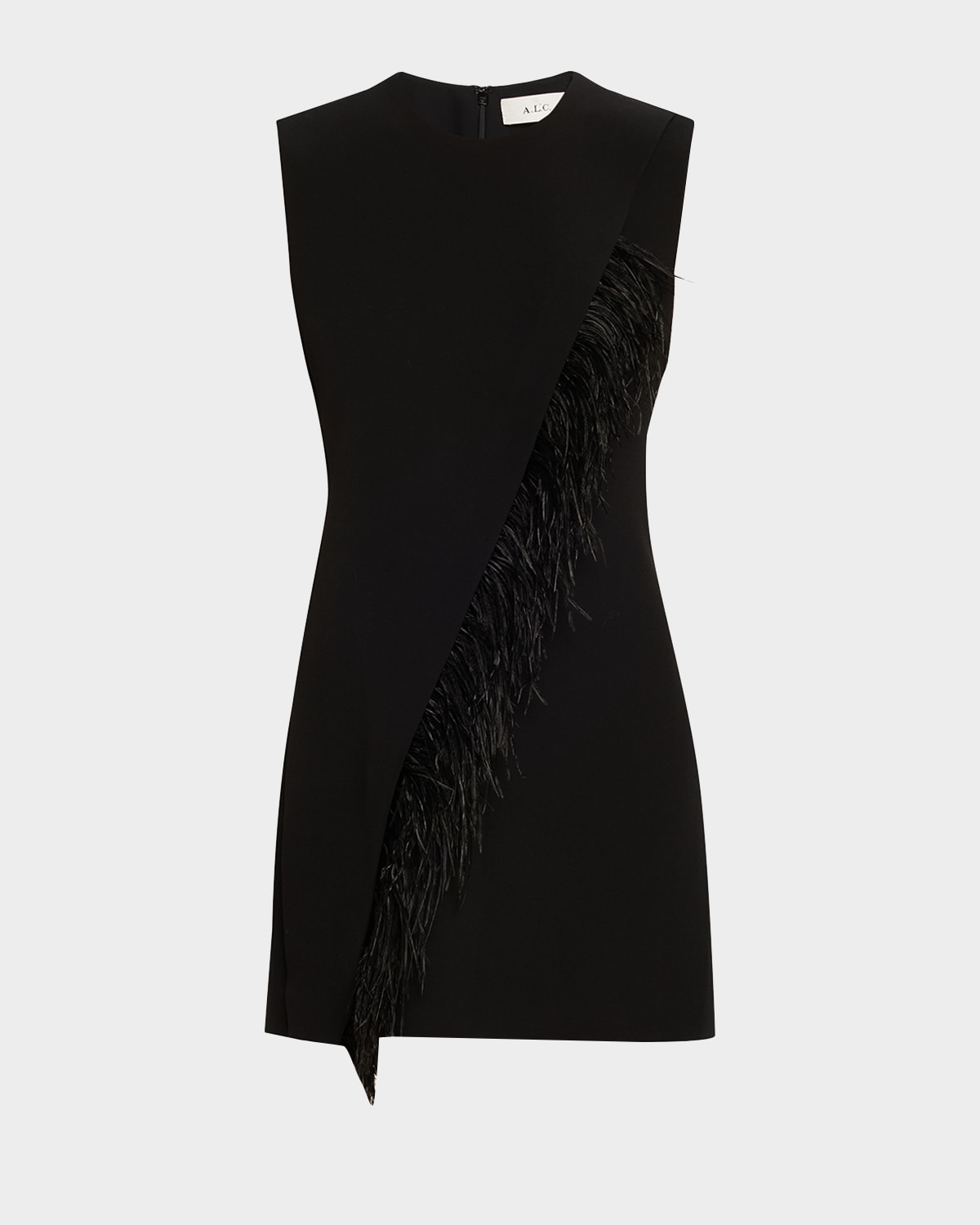 A.l.c Beck Feather-trim Mini Dress In Black
