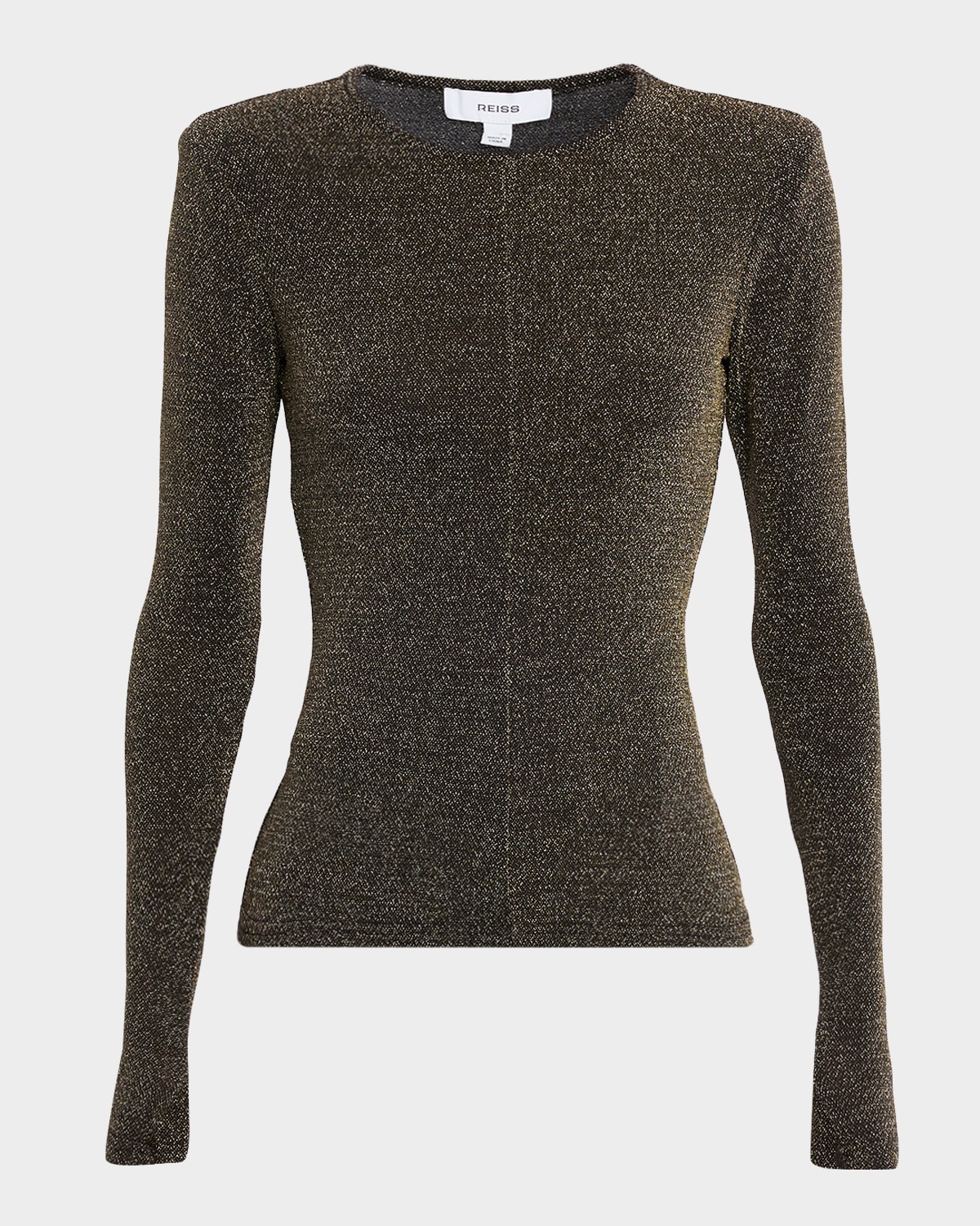 Reiss Saraphina Metallic-knit Long-sleeve Top In Brown