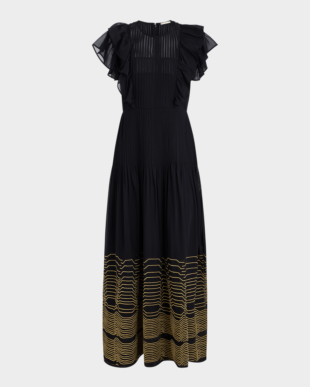 Marie Oliver Winfrey Flutter-sleeve Pintuck Maxi Dress In Black