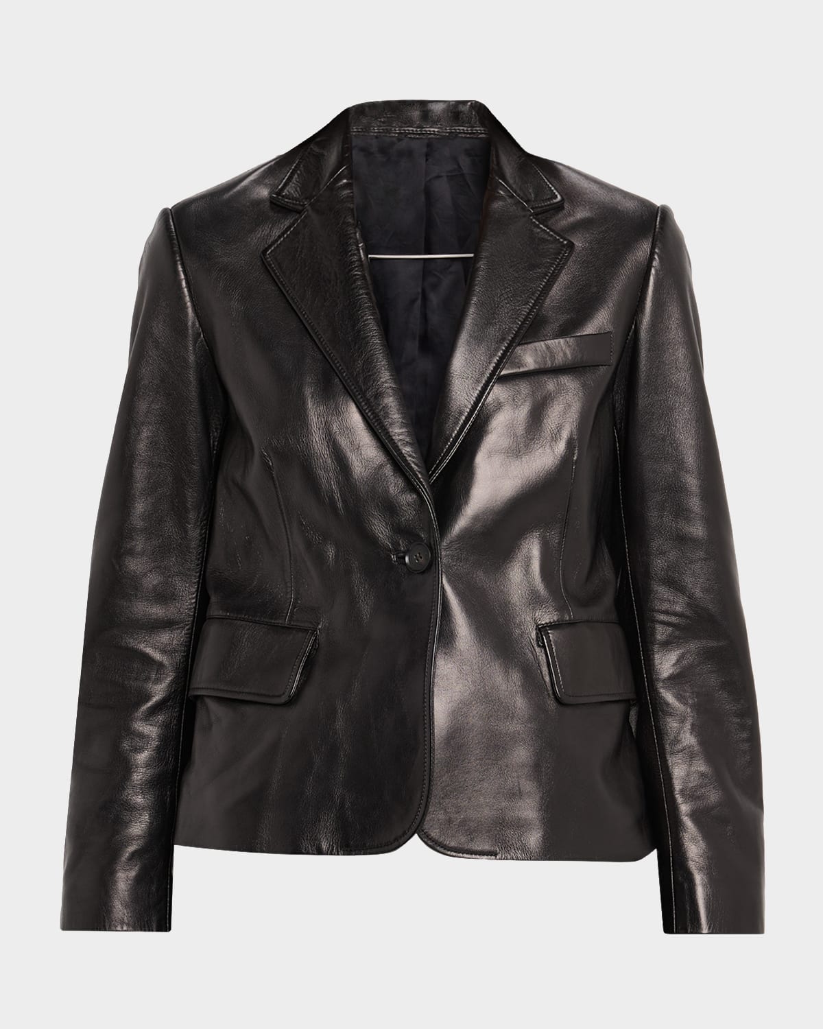 Nili Lotan Leather Single-Breasted Blazer Jacket