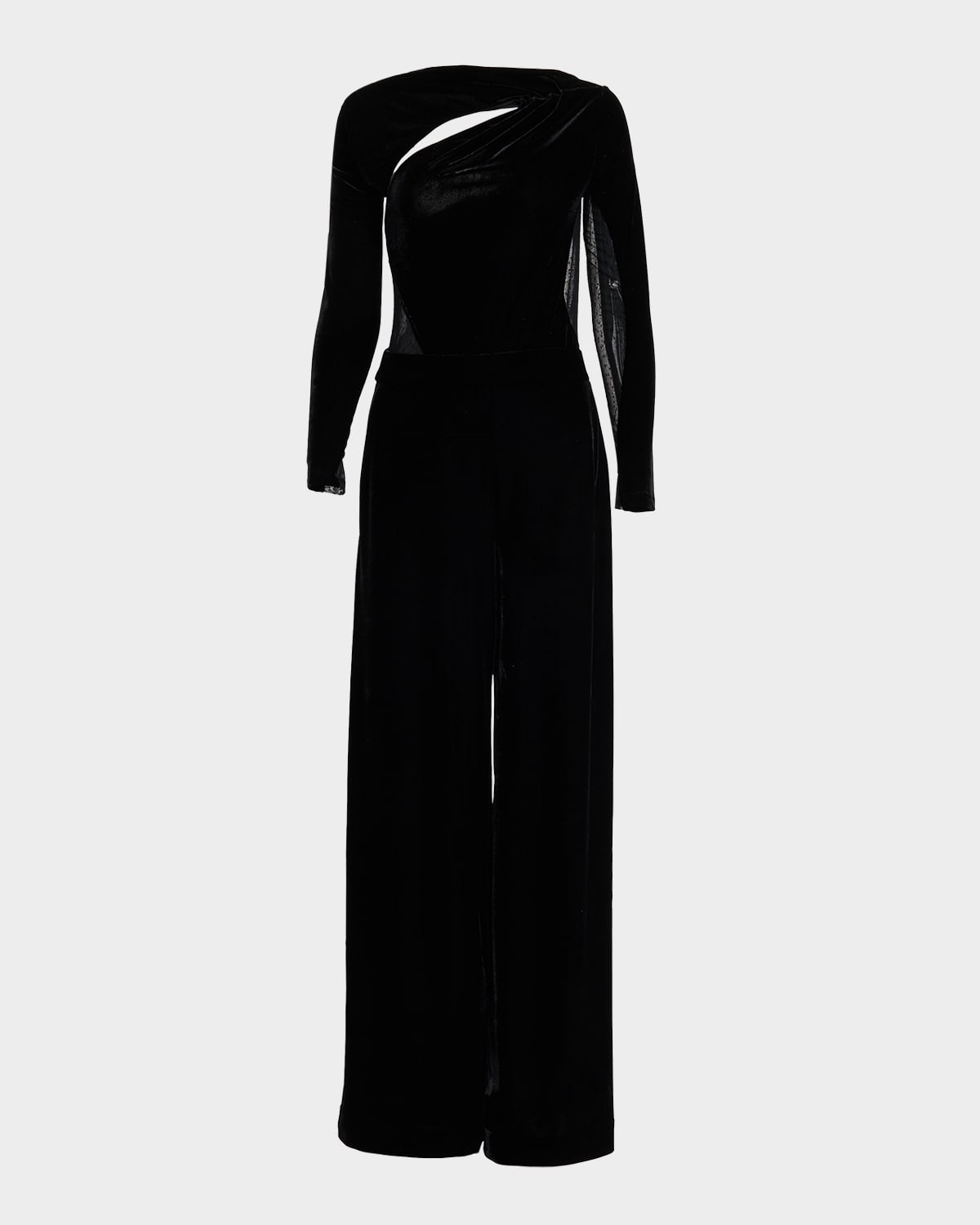 Reiss Karolina Velvet Sheer-panel Wide-leg Jumpsuit In Black
