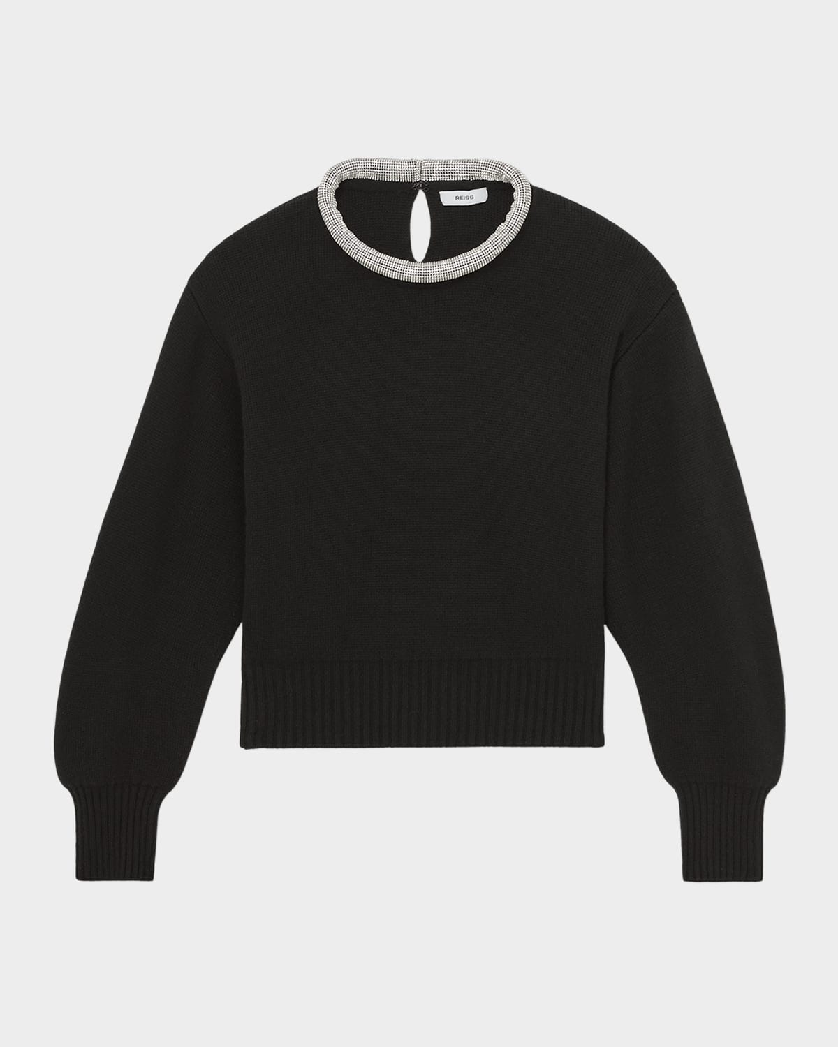 Reiss Wool-blend Necklace-trim Sweater In Black