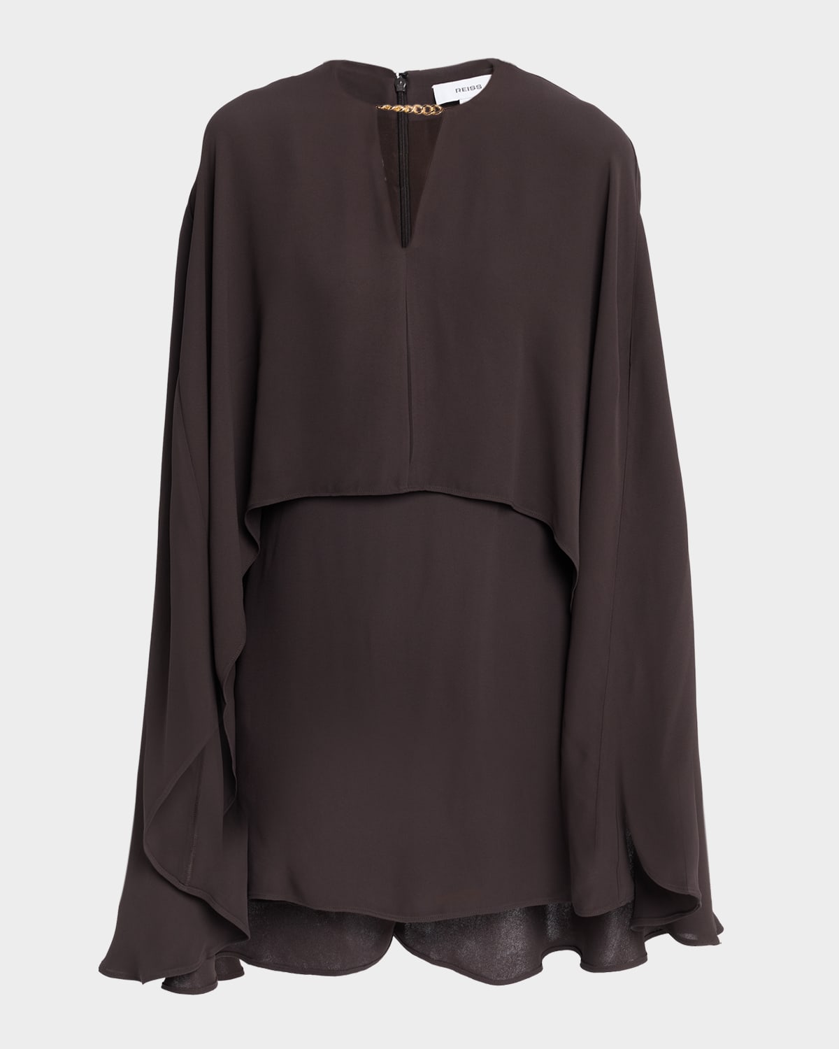 Reiss Cassidy Chain-detail Mini Cape Dress In Brown