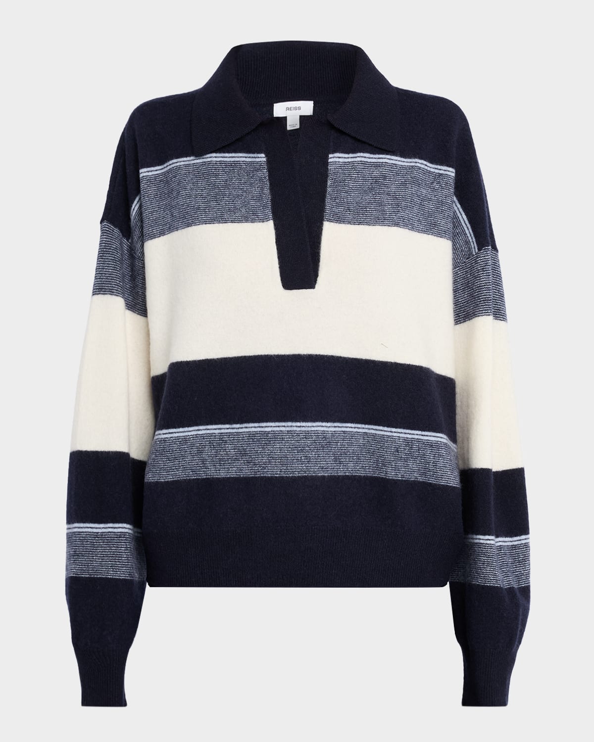 Reiss Simmy Wool-cashmere Striped Sweater In Black