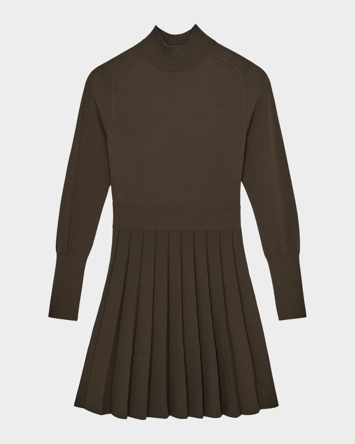 Reiss Lici Belted Knitted Skater Mini Dress In Brown