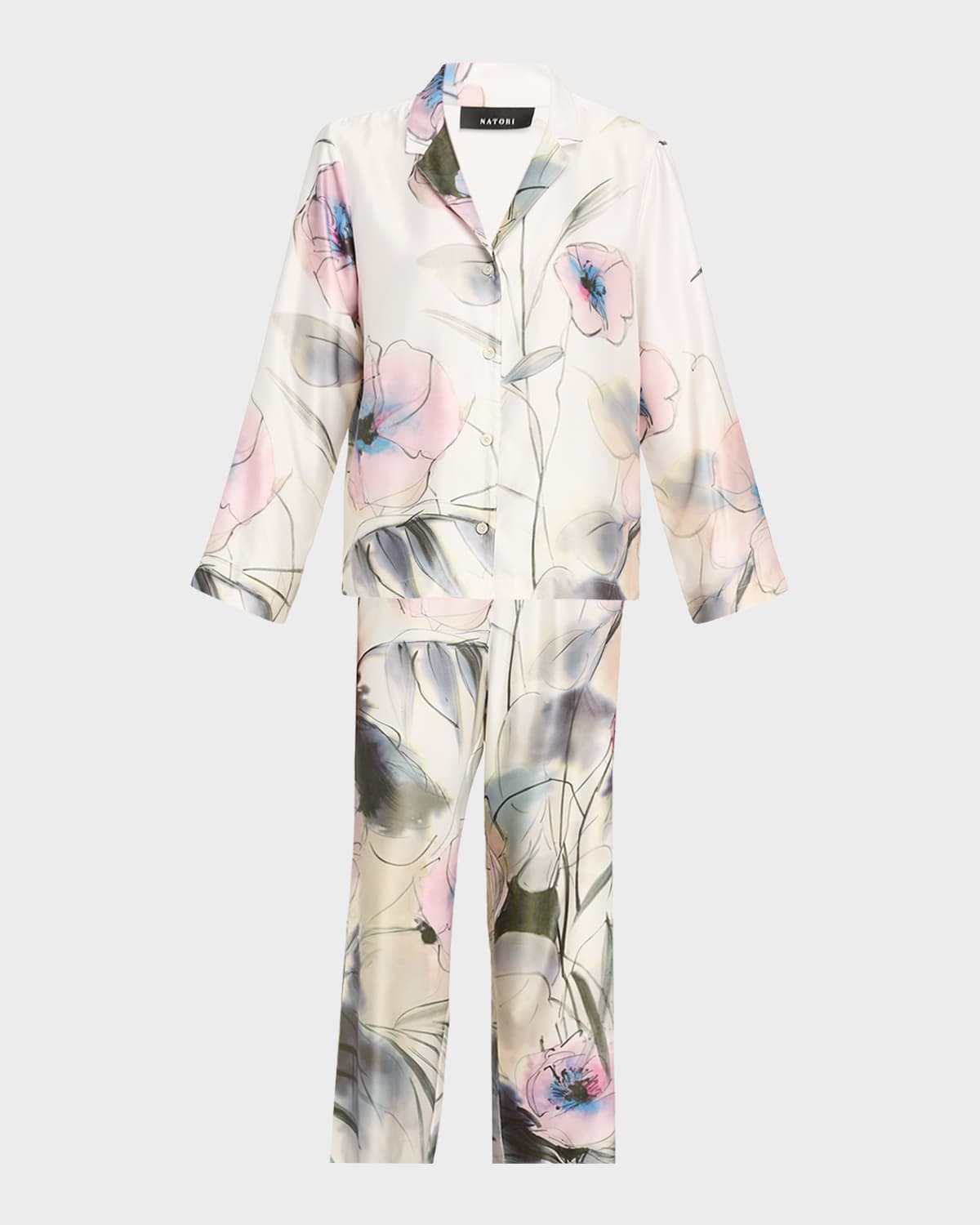 Natori Hiyaku Floral-Print Charmeuse Pajama Set
