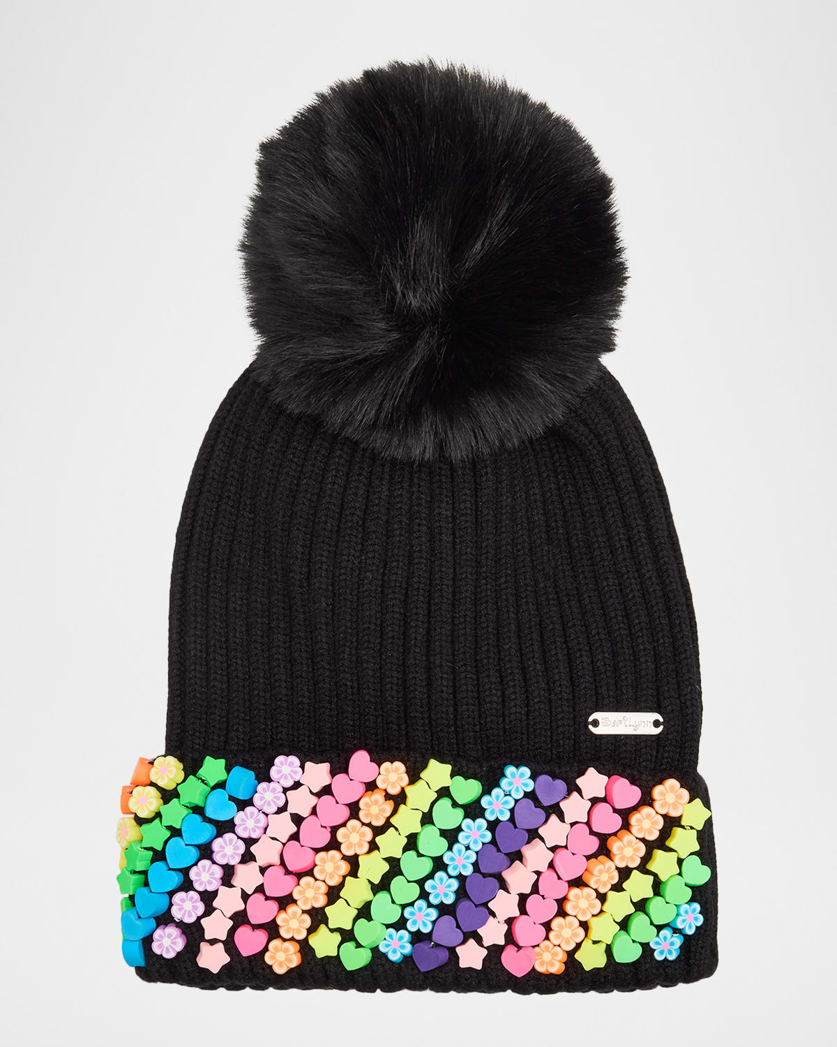 Bari Lynn Kid 's Ribbed Rainbow Charm Beanie