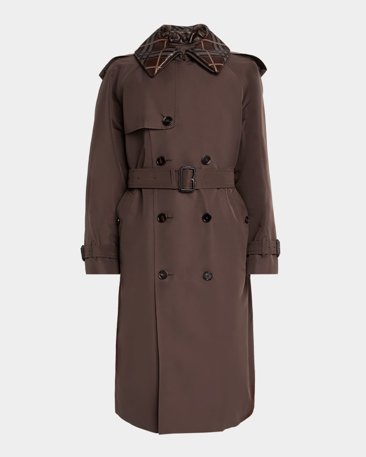 Burberry Men 's Leather-Check Collar Silk and Cotton Trench Coat
