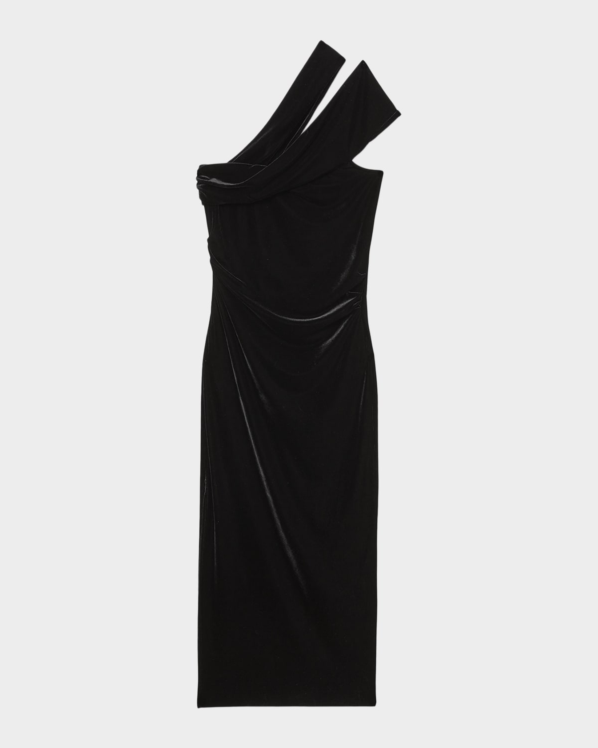 Reiss Womens Black Dalia One-shoulder Slim-fit Stretch-velvet Midi Dress In Black