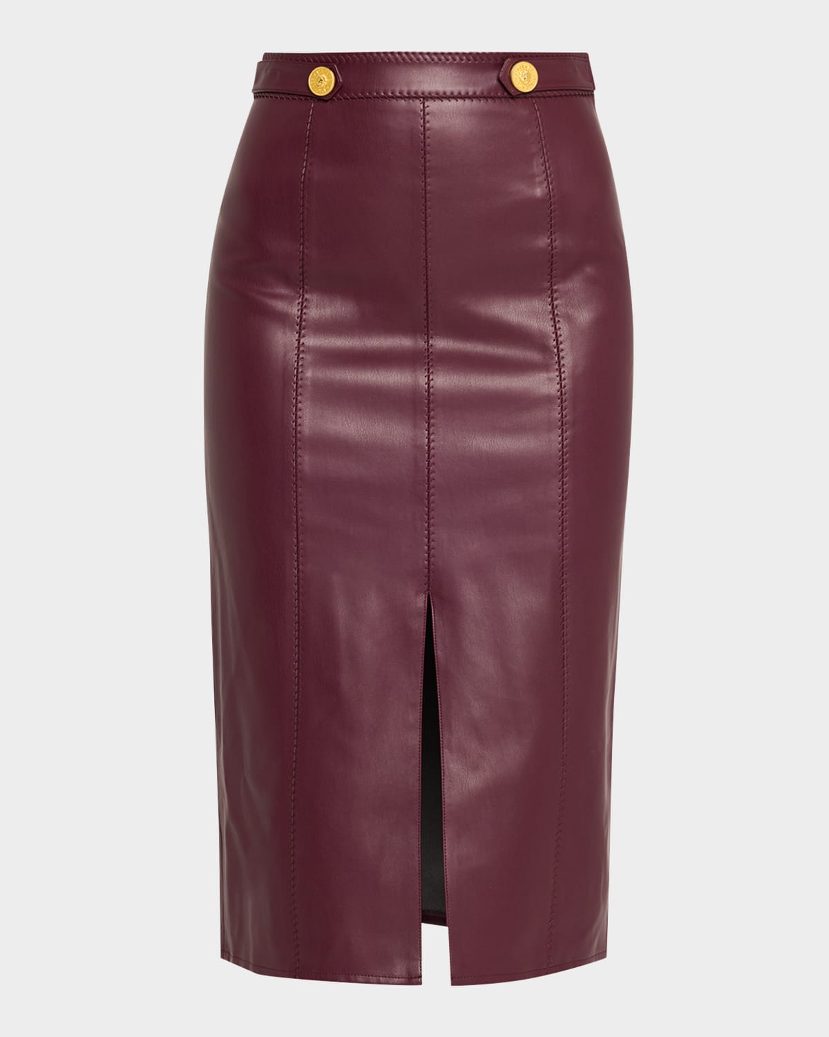 L'agence Arlette Whipstitch Vegan Leather Midi Skirt In Brown
