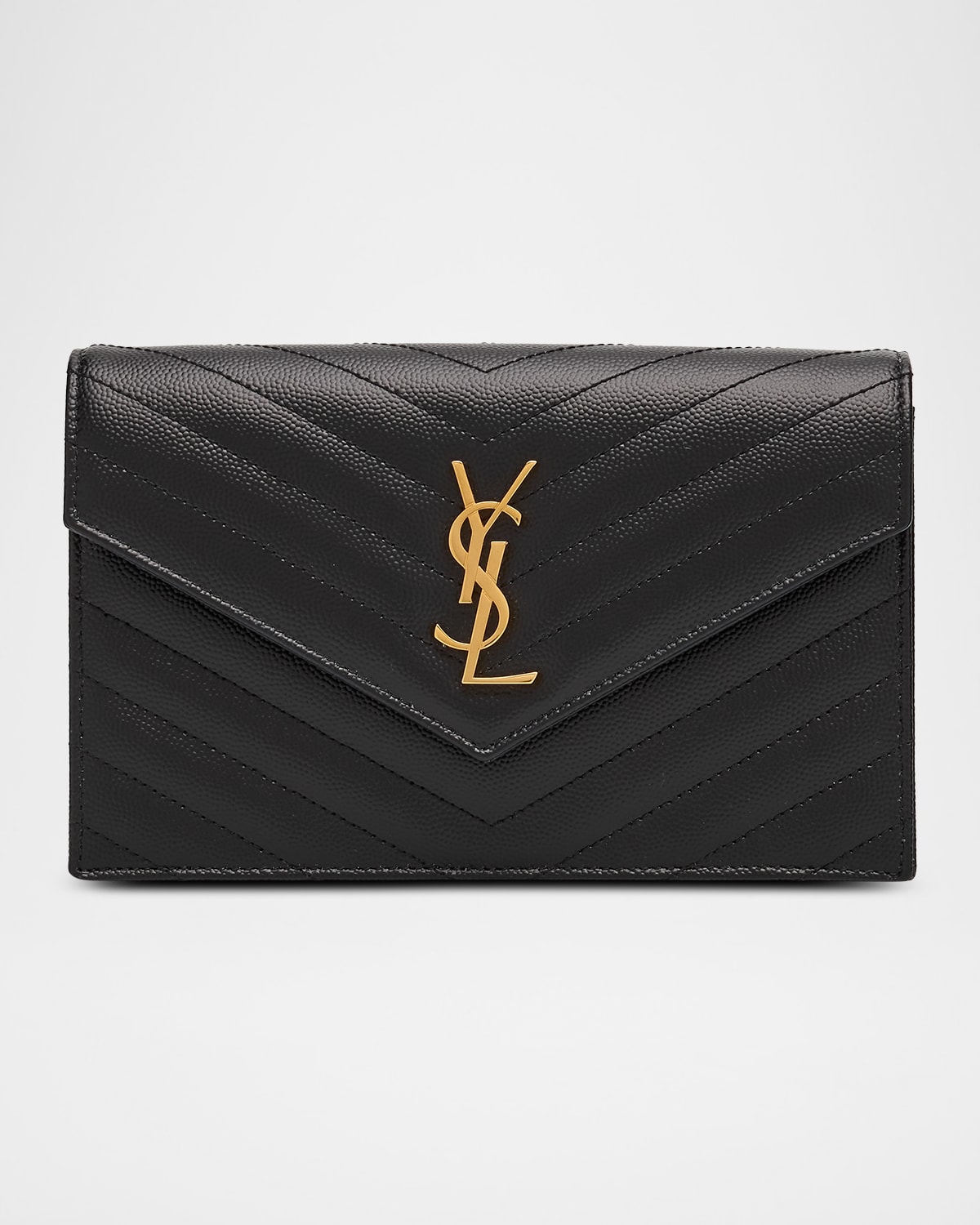 Saint Laurent Small Ysl Wallet On Chain In Grain Leather In Black