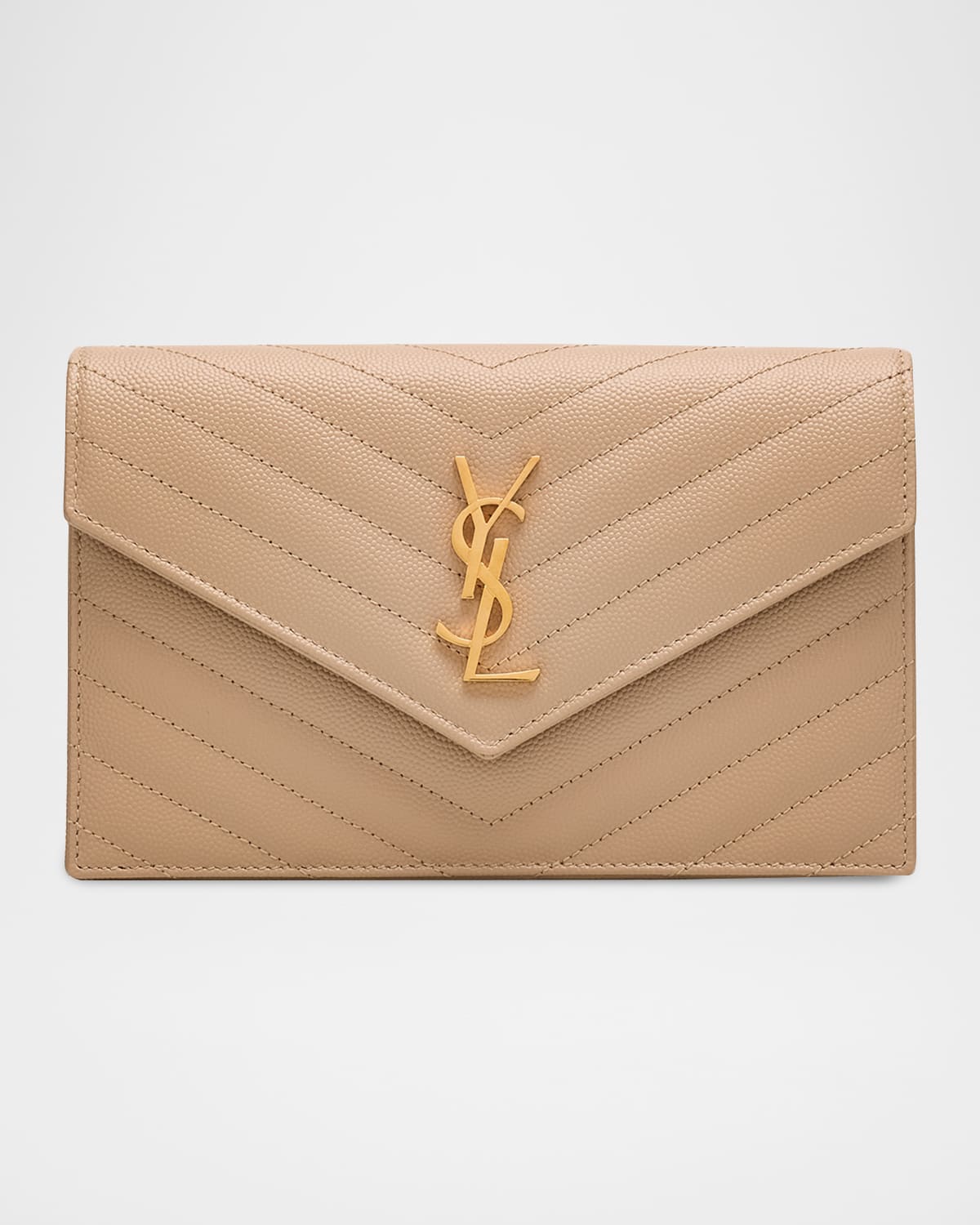 Saint Laurent Ysl Monogram Large Wallet On Chain In Smooth Leather In Neutral