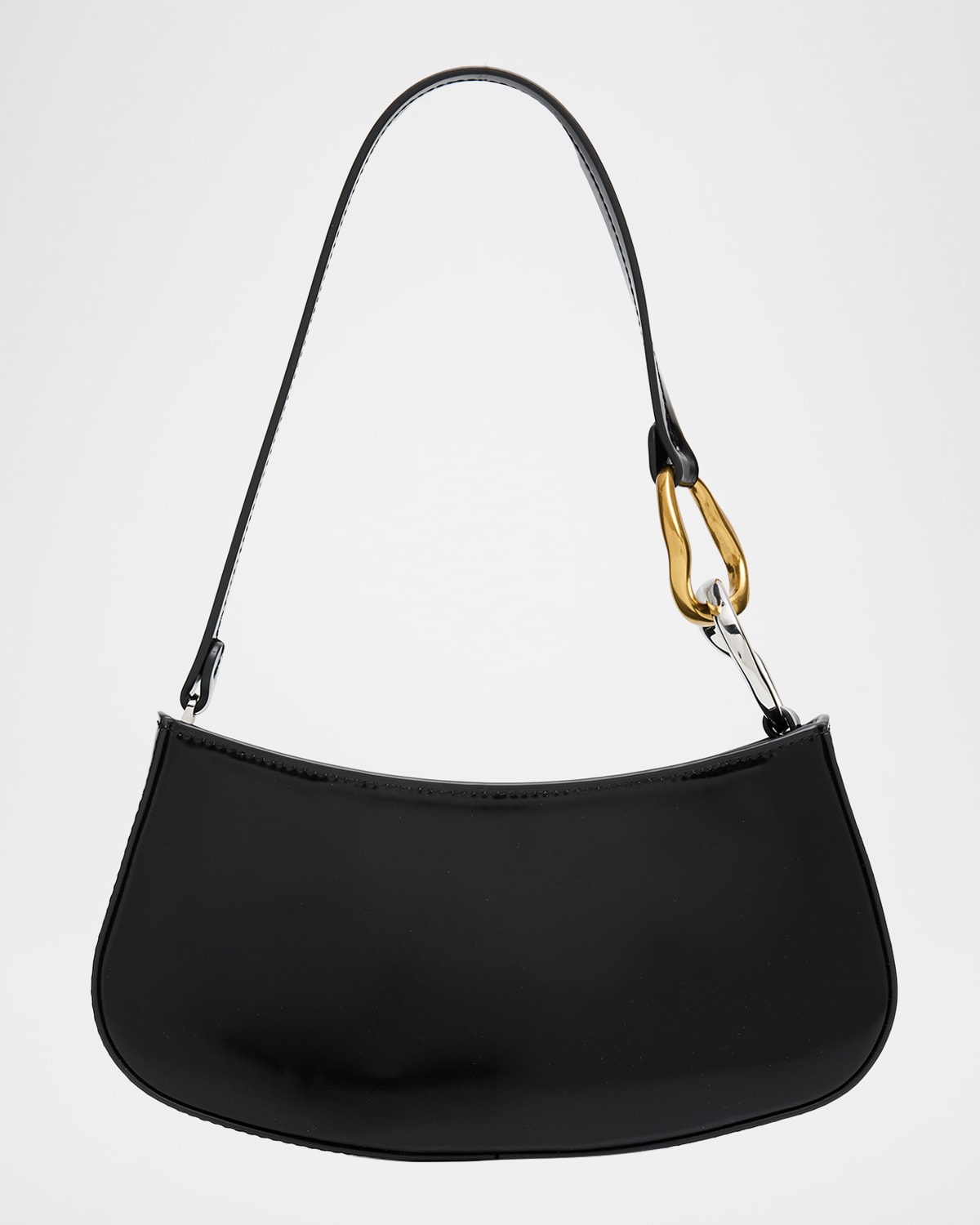 Staud Ollie Curved Leather Shoulder Bag In Black