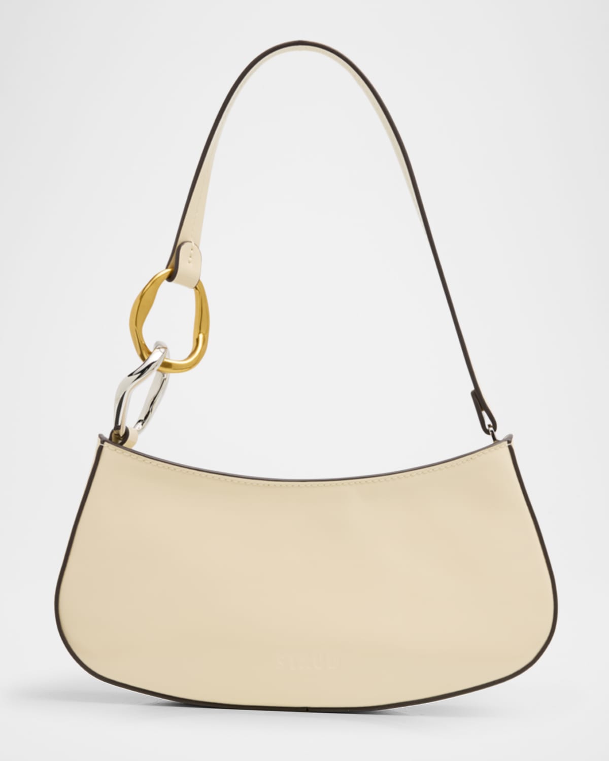Staud Ollie Curved Leather Shoulder Bag In White