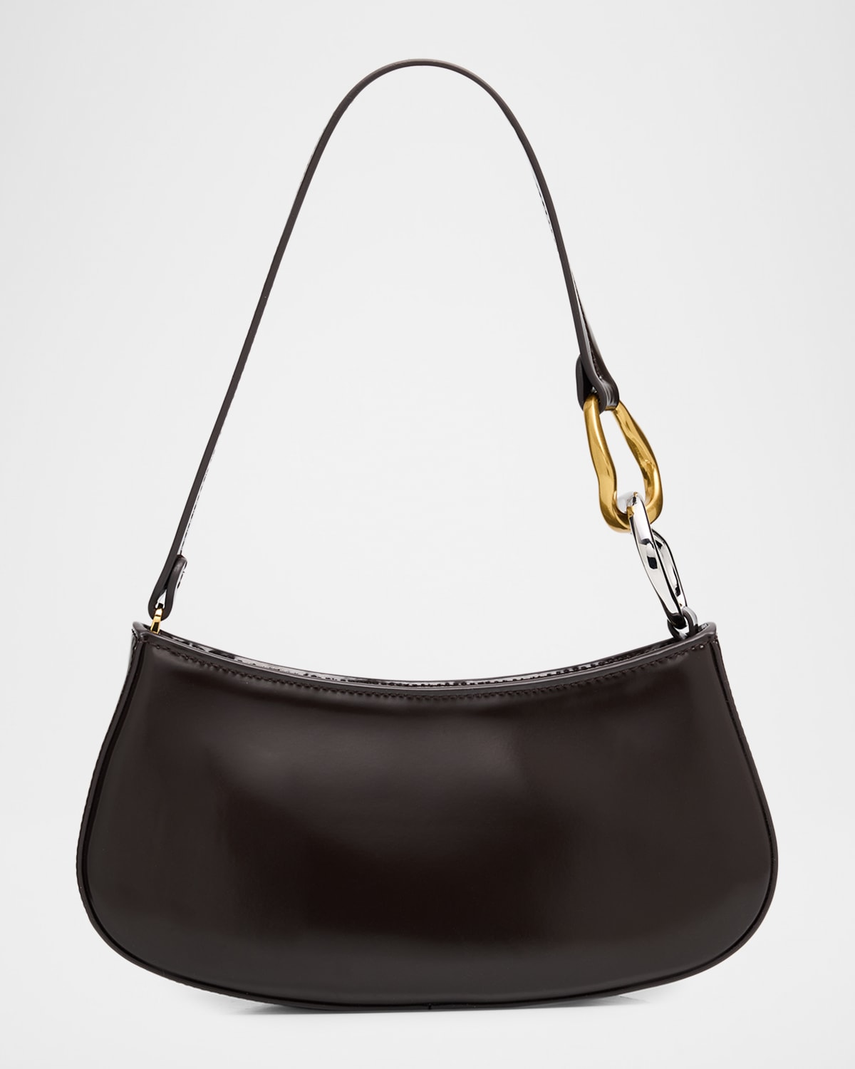 Staud Ollie Curved Leather Shoulder Bag In Brown