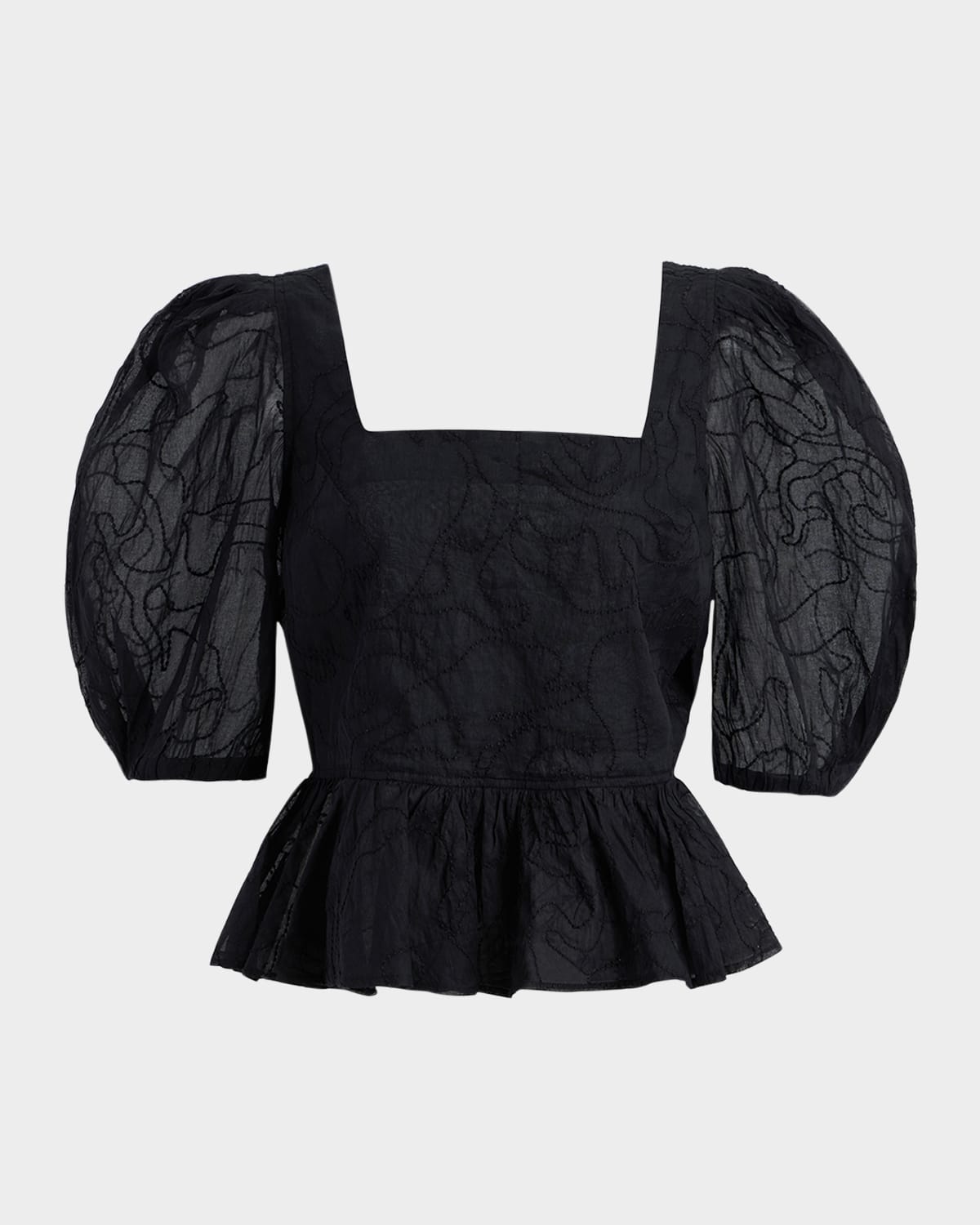 Marie Oliver Orla Embroidered Puff-sleeve Peplum Top In Green