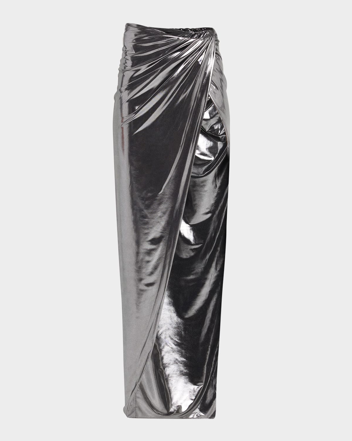Laquan Smith Twisted Metallic Jersey Maxi Skirt In Silver