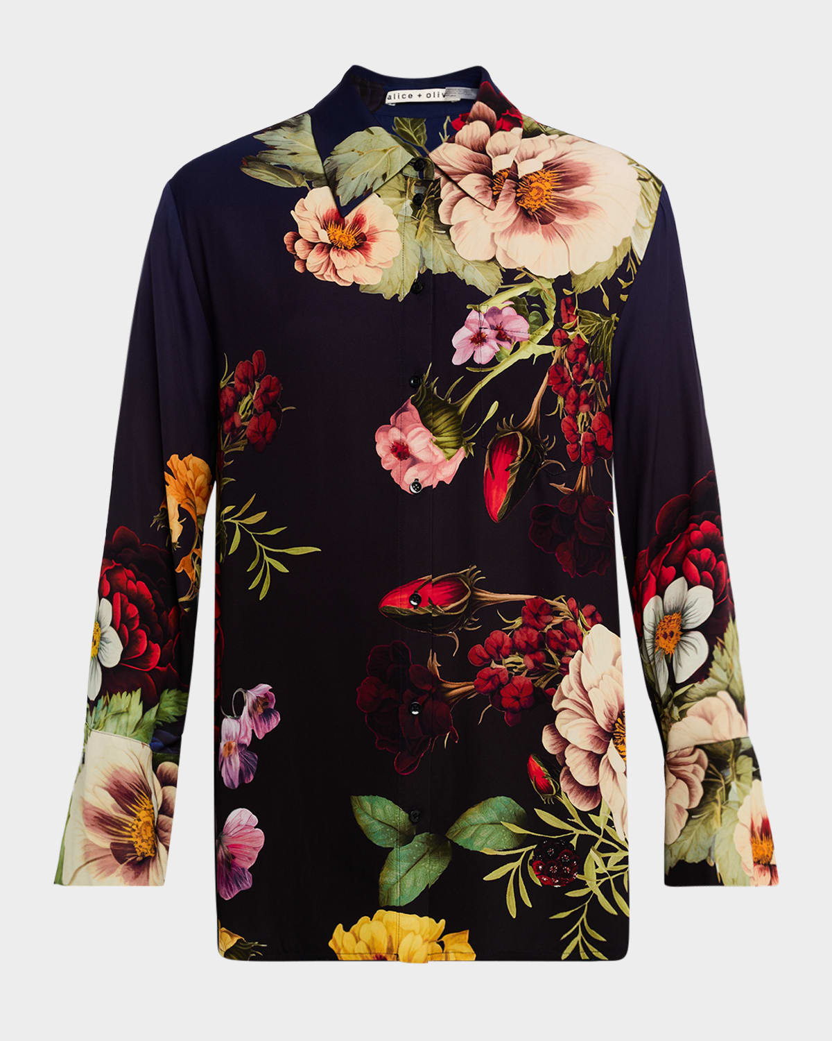 Alice + Olivia Magic Garden Gradient Finely Oversized Long-Sleeve Shirt