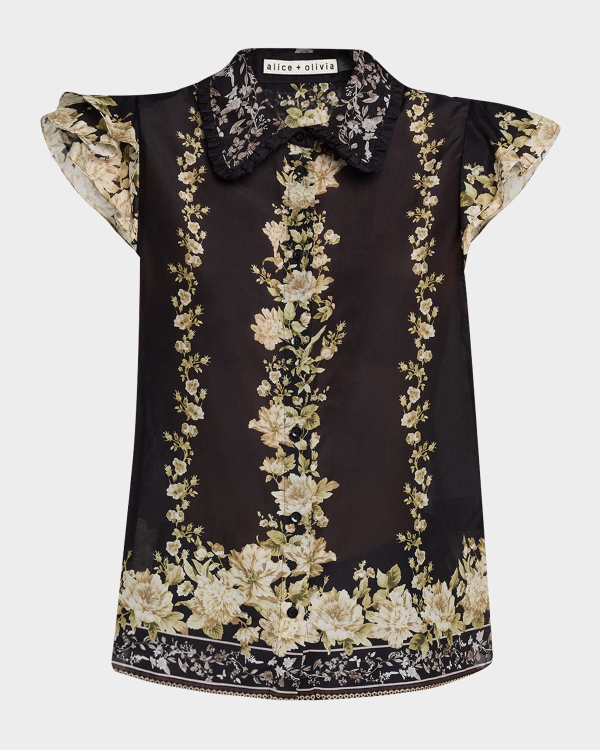 Alice + Olivia Martel Floral Flutter-Sleeve Blouse
