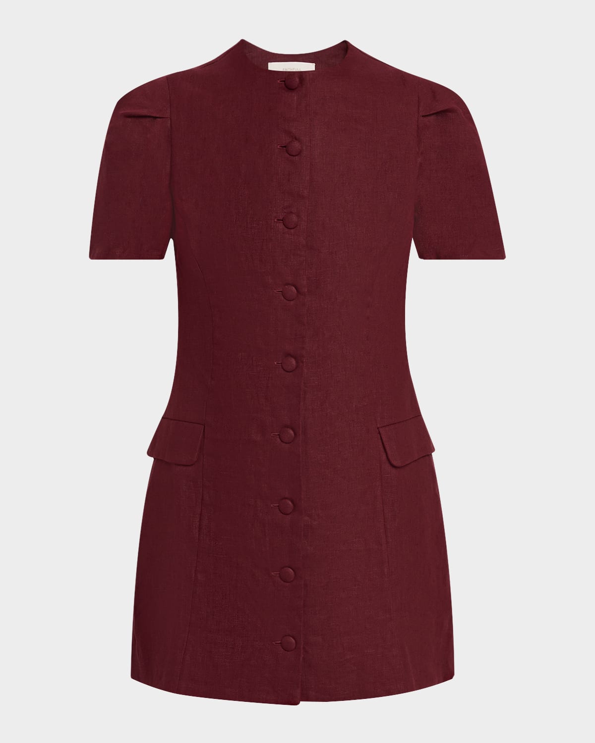 Faithfull The Brand Emma Button-front Linen Mini Dress In Red