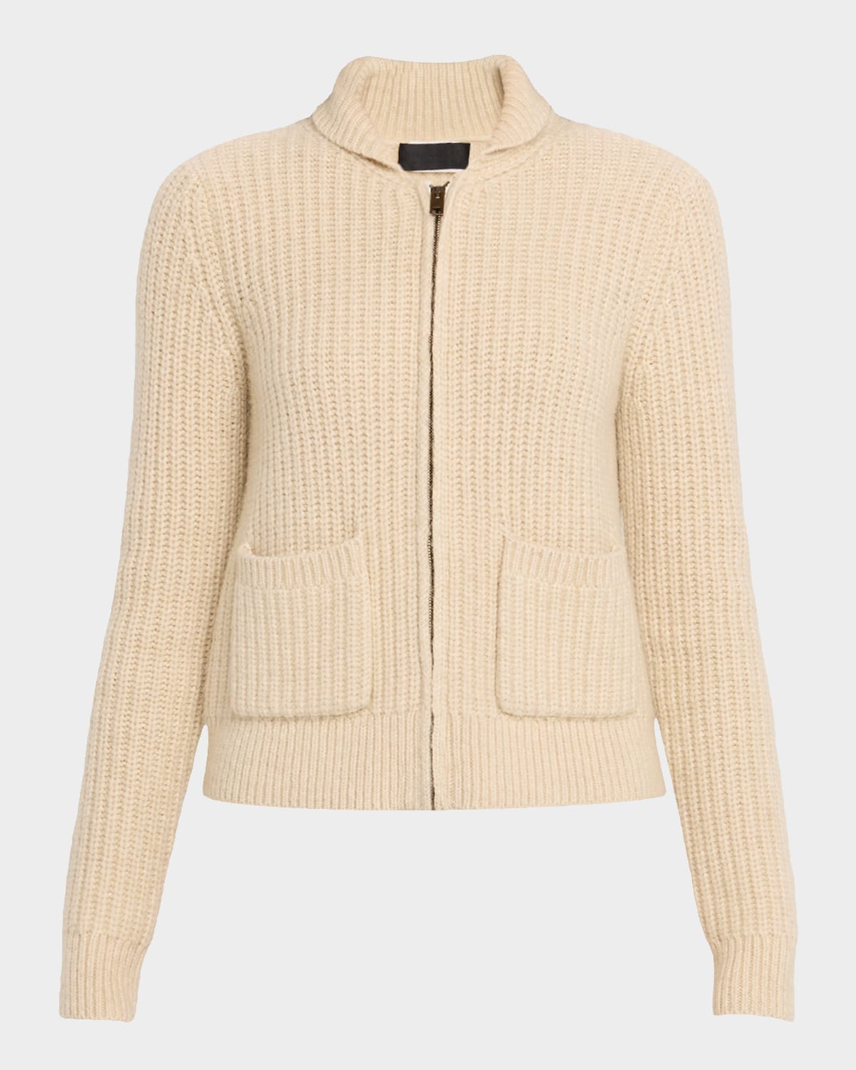 Nili Lotan Wool Ribbed Zip Cardigan In Sand