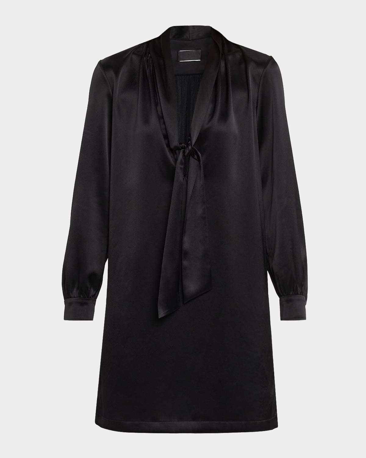 Nili Lotan Neck-scarf Silk Long-sleeve Mini Dress In Black