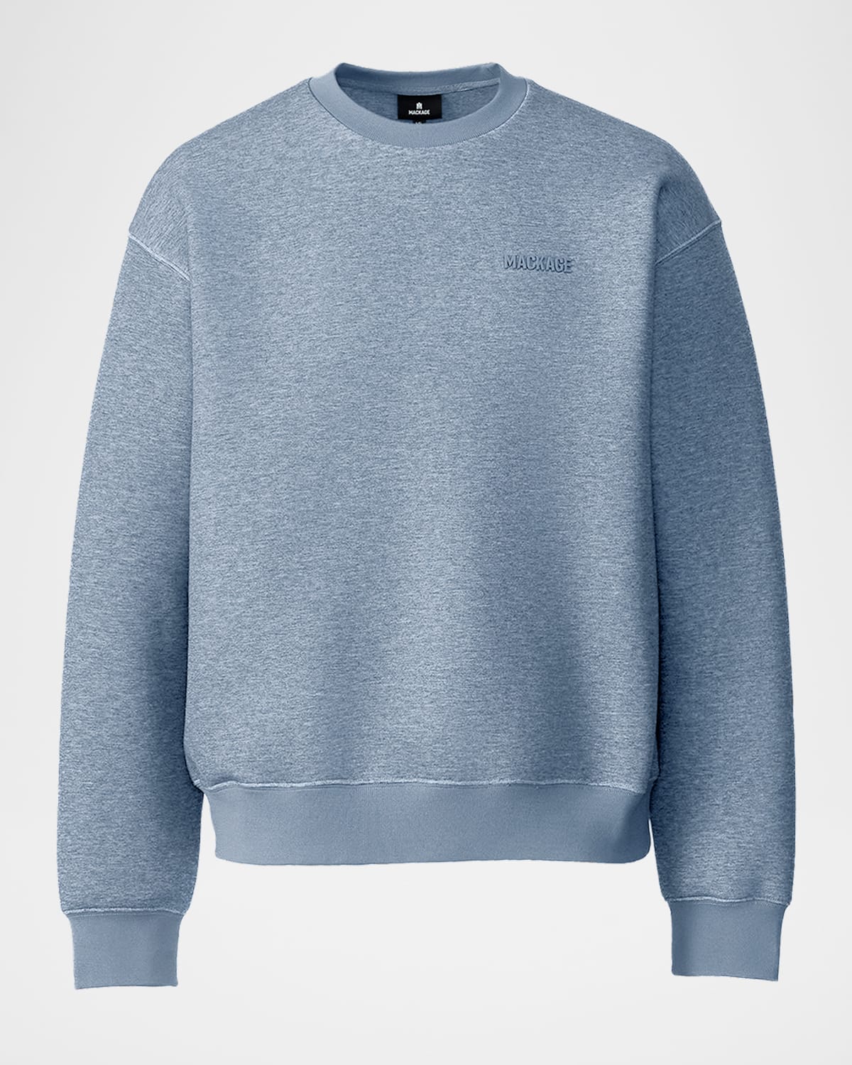 Mackage Men's Julian Double-face Jersey Silicone-logo Crewneck Sweater In Blue