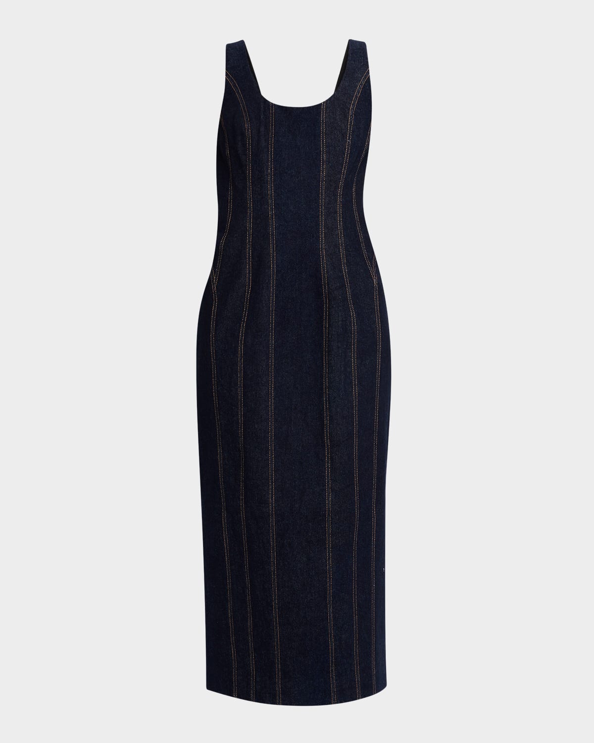 Simkhai Hallie Sleeveless Topstitched Denim Midi Dress In Black