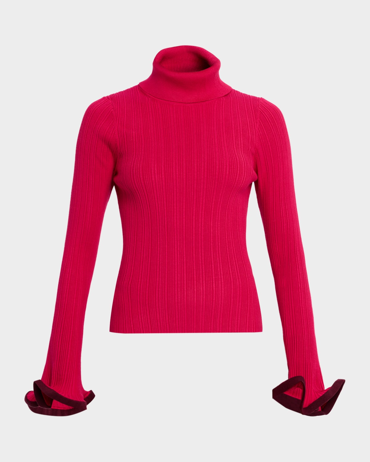 SIMKHAI Lola Turtleneck Ruffle-Cuff Top