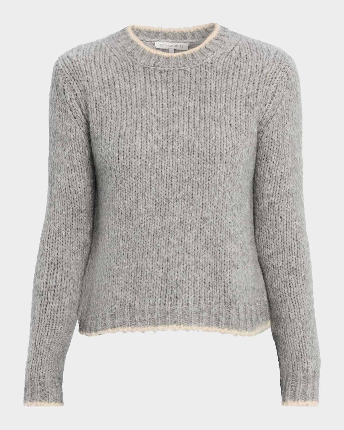 Sofia Cashmere Crewneck Boucle Knit Sweater In Gray