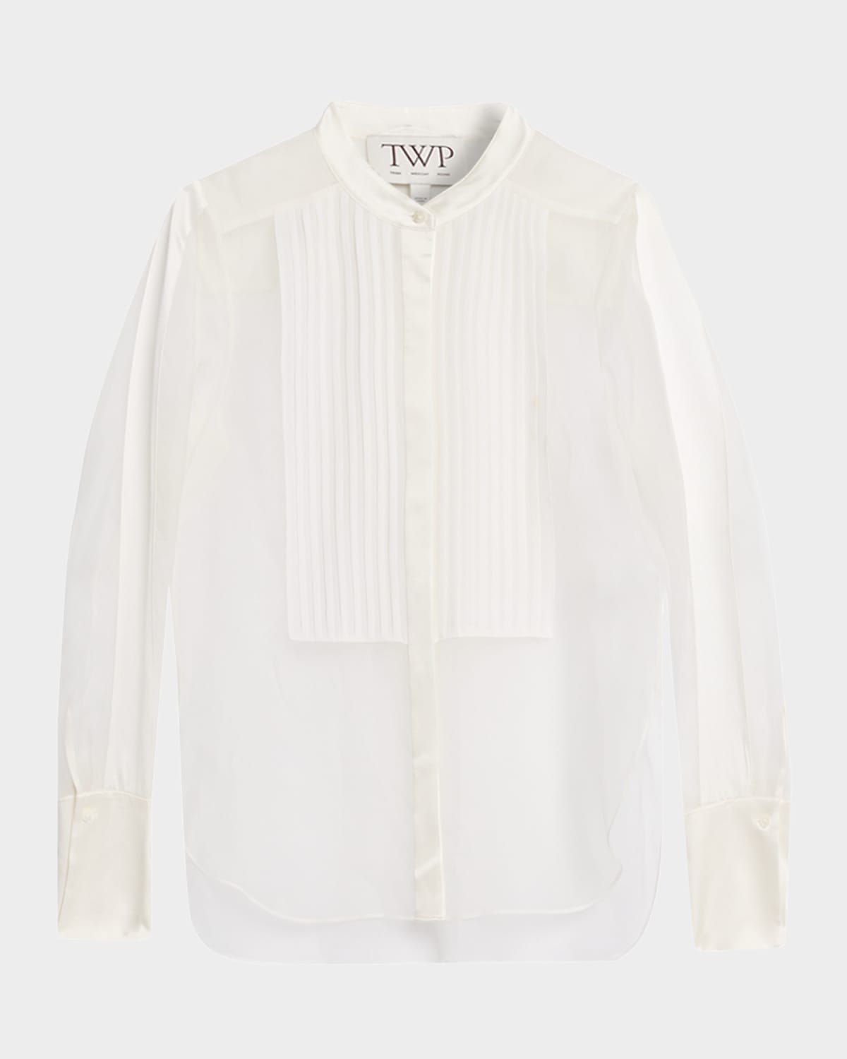 Twp Peyton Sheer Tuxedo Button-front Shirt In White