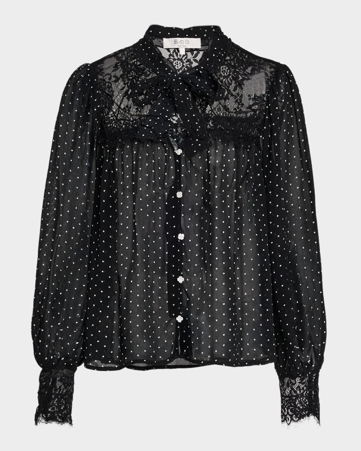 Sea Melody Sheer Polka-Dot Blouse