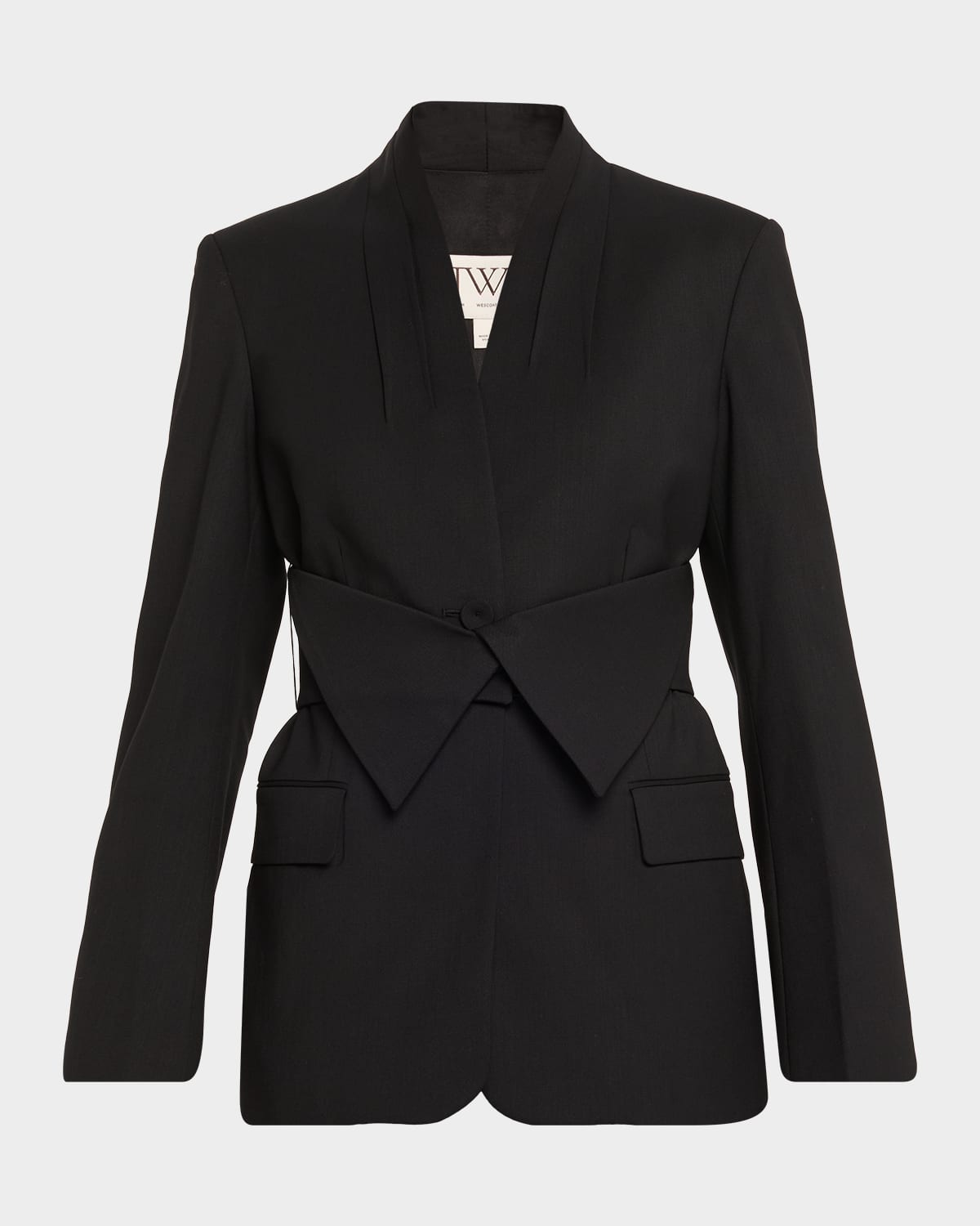 Twp After Five Collarless Wool Suiting Blazer In Black