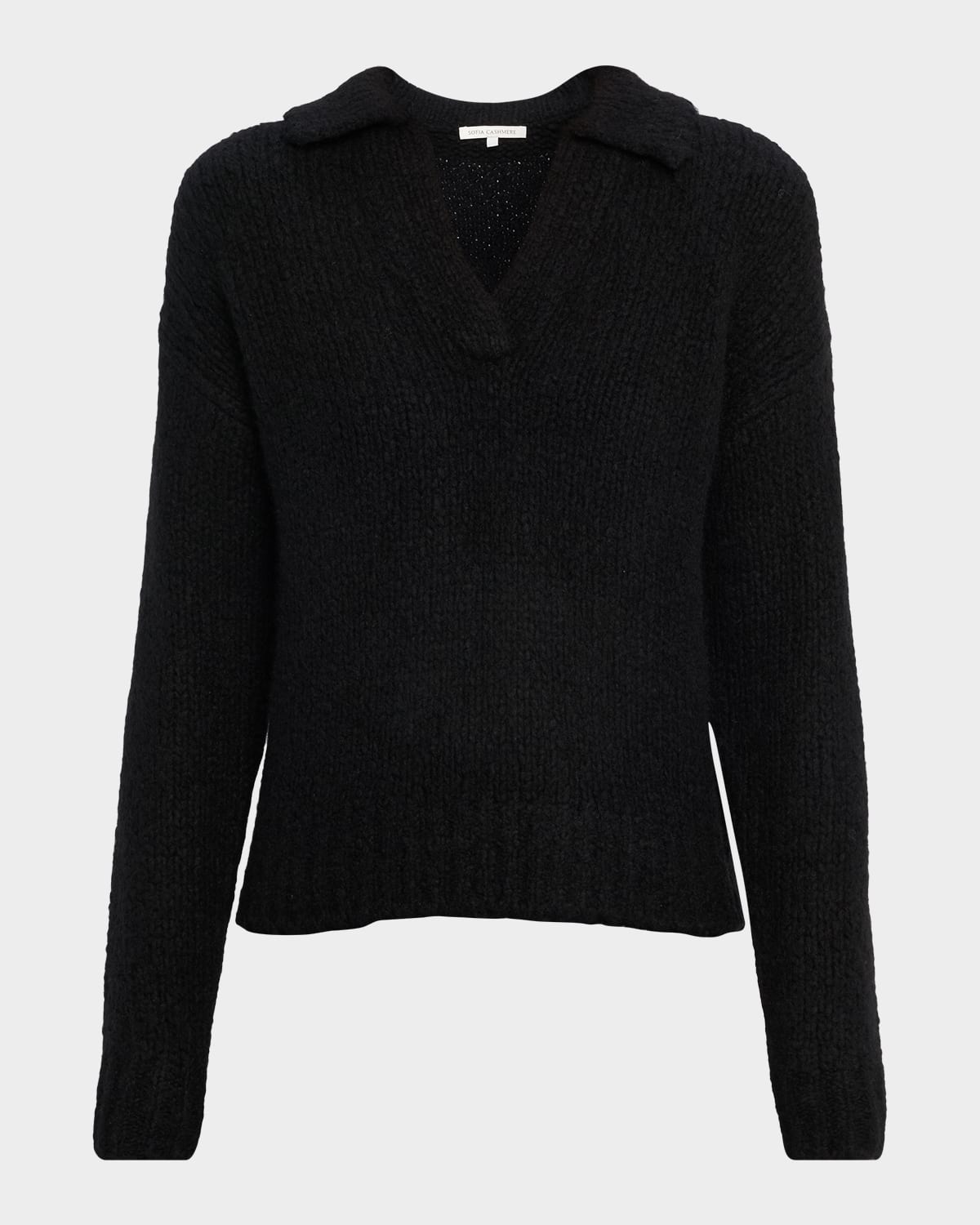 Sofia Cashmere Collared Boucle-knit Sweater In Black
