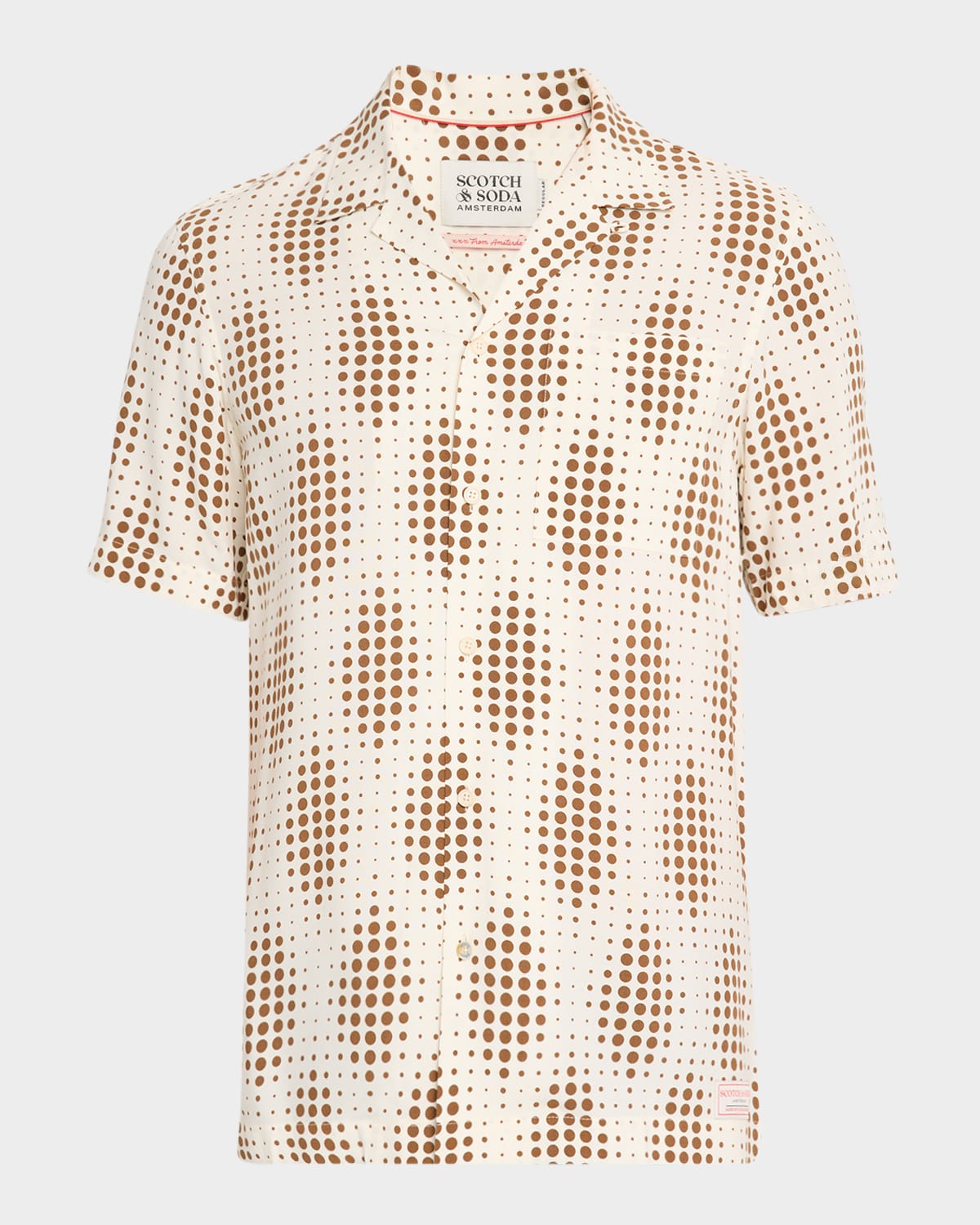 Scotch & Soda Men's Geometric Circle Camp Shirt With Pocket In Neutral