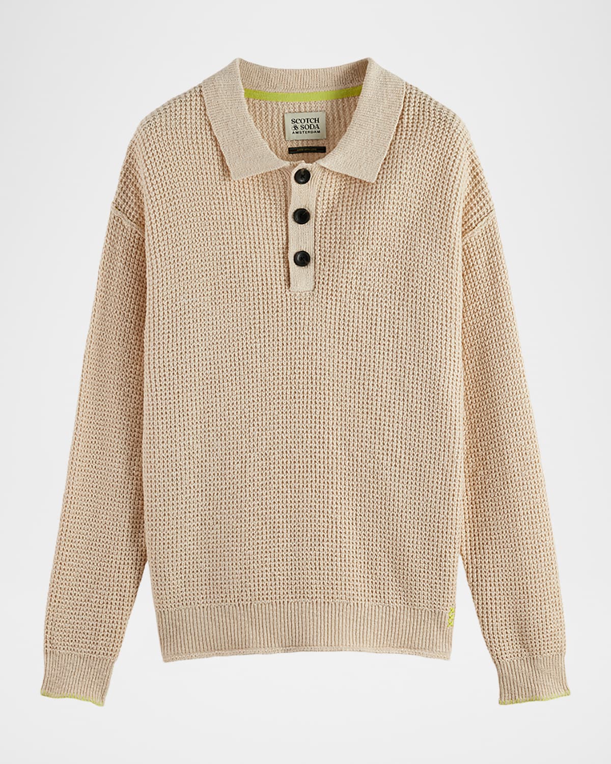 Scotch & Soda Men 's Waffle Stitch Dropped Shoulder Polo Sweater