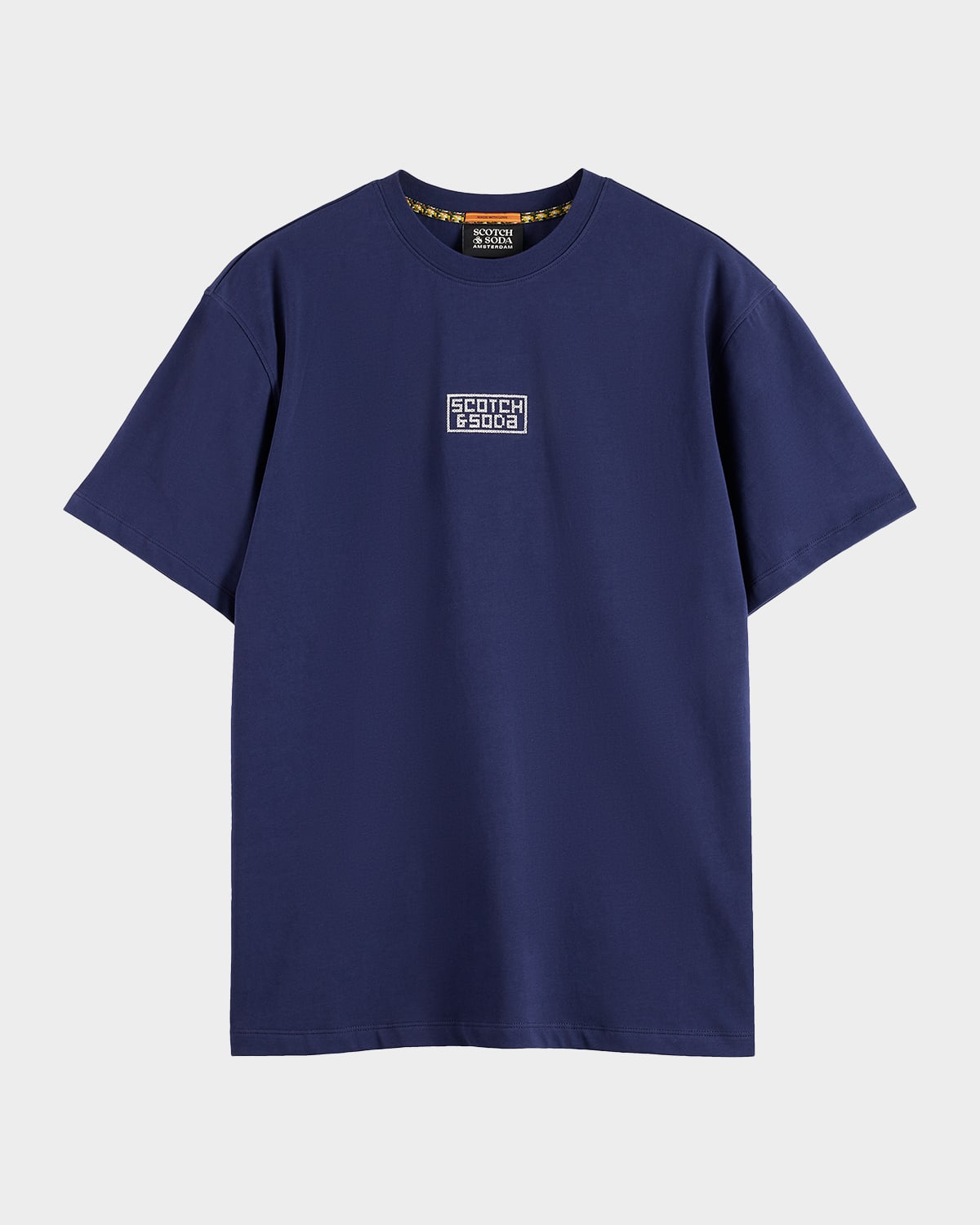 Scotch & Soda Men's Cotton Relaxed Fit Cross-stitch Artwork T-shirt In Blue