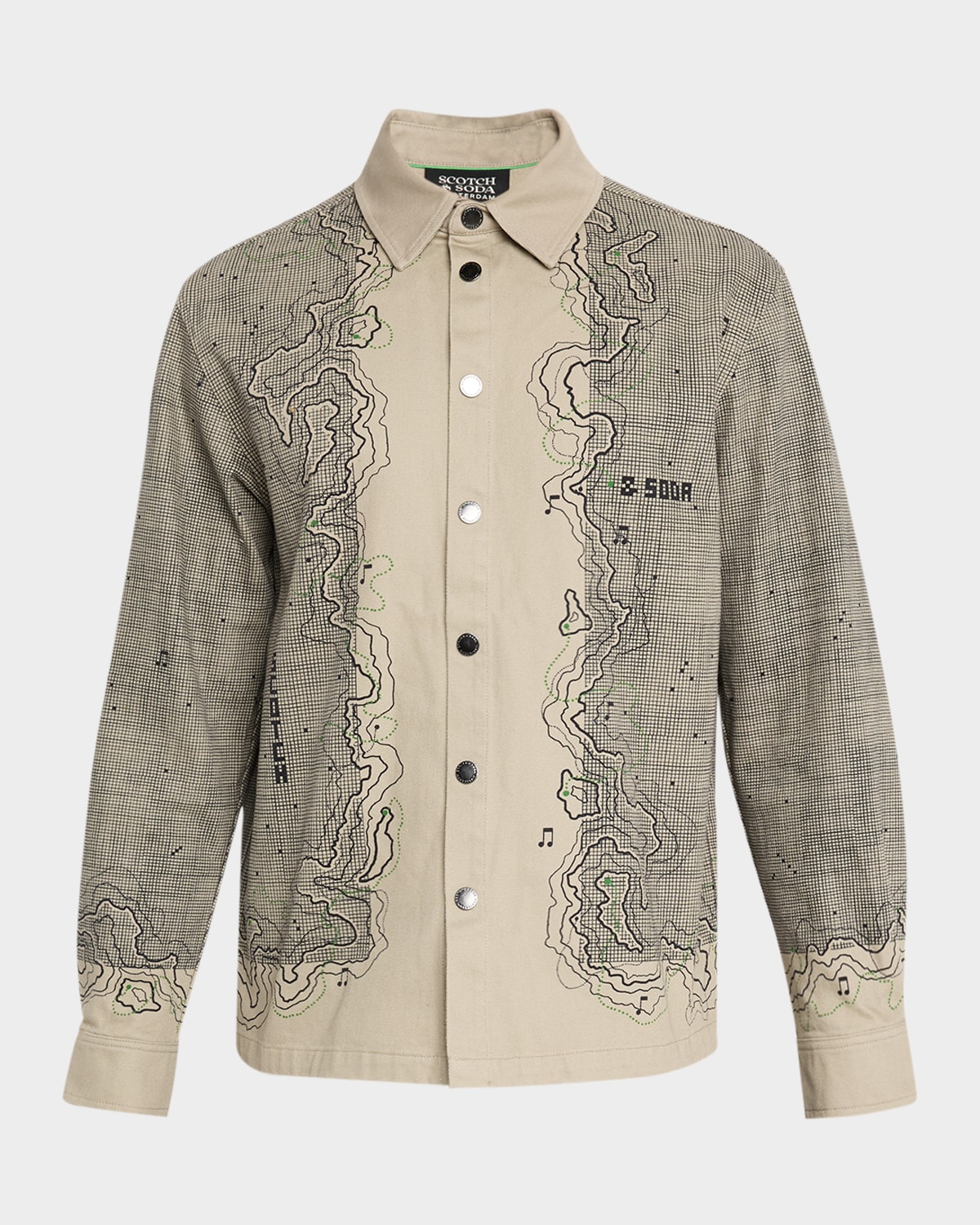 Scotch & Soda Men's Placement Graphic Cotton Overshirt In Neutral