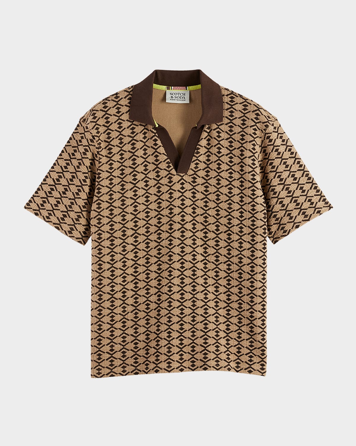 Scotch & Soda Men 's Relaxed-Fit Geometric Toweling Johnny Collar Polo Shirt