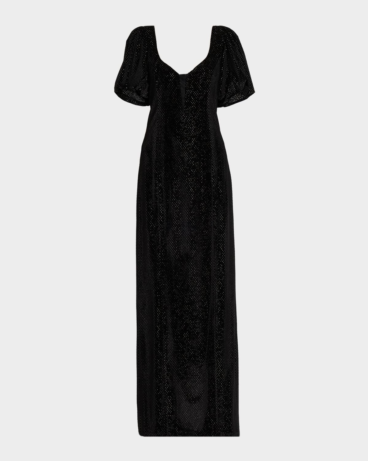 One33 Social The Eliza Crushed Velvet Puff-sleeve Gown In Black