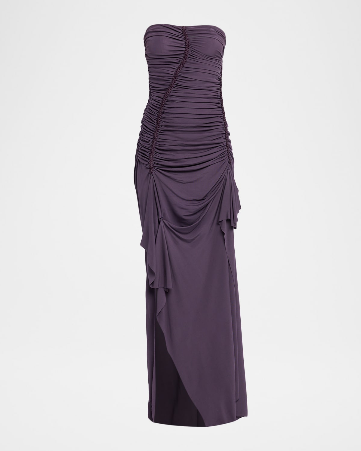 Christopher Esber Strapless Ruched Jersey Shibari Gown In Purple