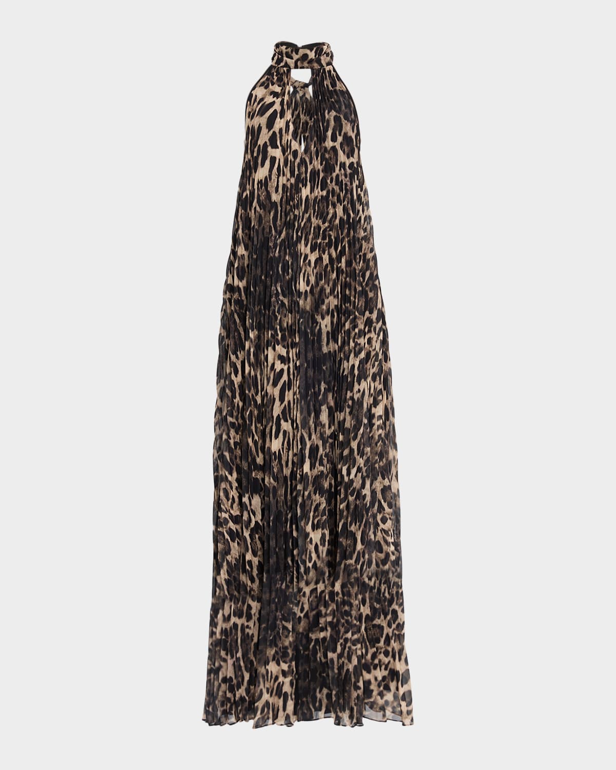 One33 Social The Kaia Leopard Pleated Chiffon Halter Gown In Animal Print