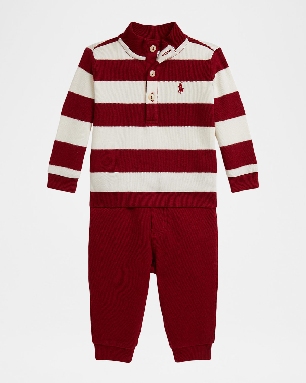 Ralph Lauren Kids' Boy's Striped Estate-rib Pullover & Pants Set In Red