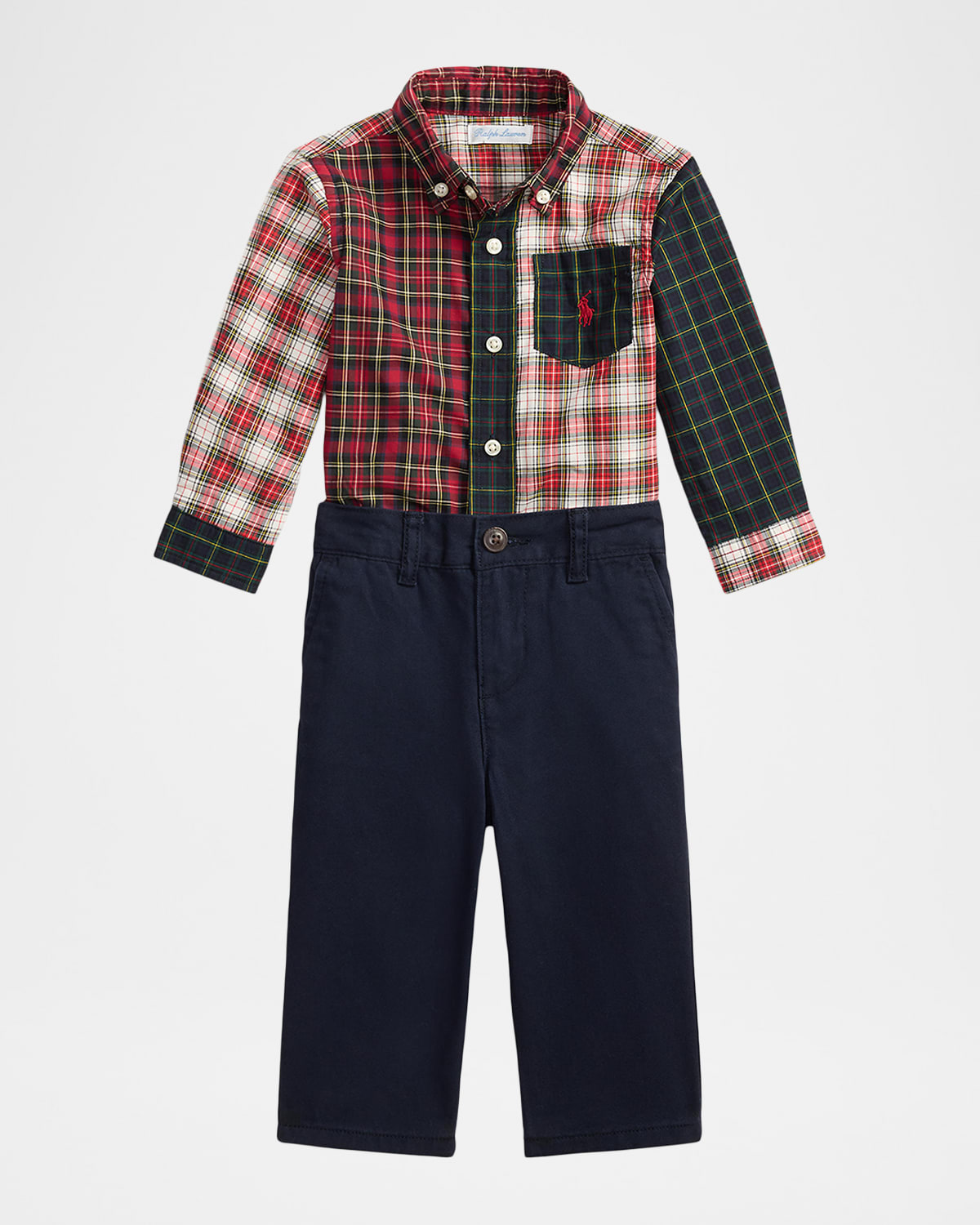 Ralph Lauren Kids' Boy's Plaid Fun Shirt & Stretch Chino Pant Set In Multi