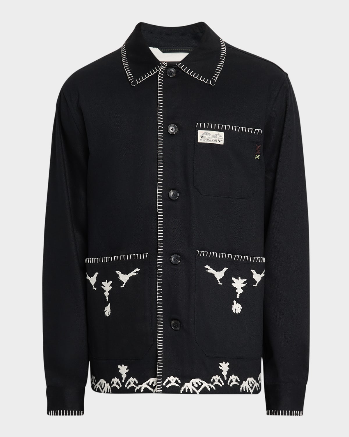 Scotch & Soda Men's Embroidered Cotton-blend Worker Jacket In Black