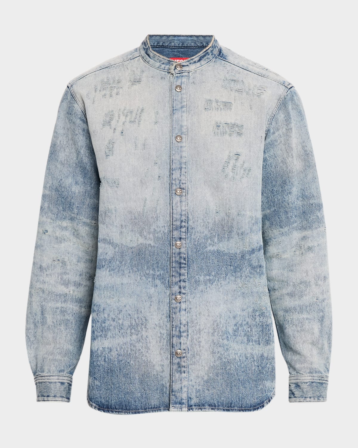Diesel Denim Long Sleeve Shirt With Mandarin Collar In Multi
